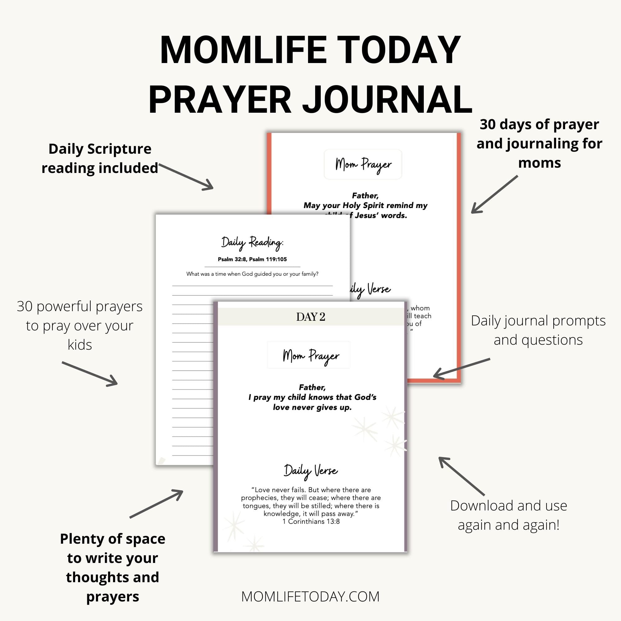 30-Day Prayer Journal for Moms: Christian Devotional (Digital Download)