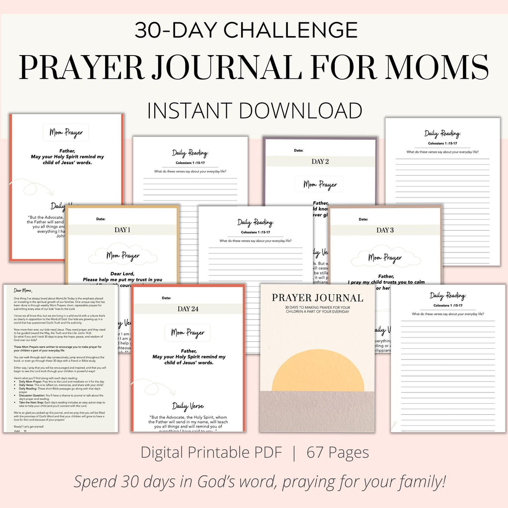 30-Day Prayer Journal for Moms: Christian Devotional (Digital Download)